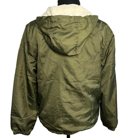 Delia's Army Green Satin Full Zip Front Jacket Size M Faux Fur Lined - Picture 3 of 6